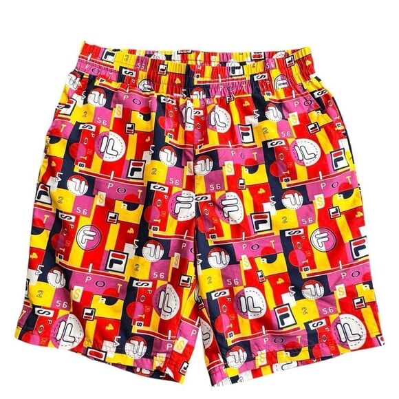 Vintage FILA Sz L Vibrant Geometric All Over Logo SPORT Shorts Swimming Trunks - Picture 1 of 11